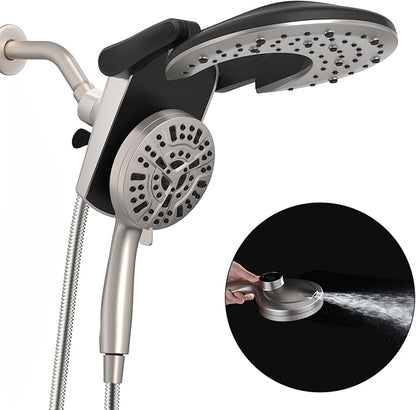 Foldable Rainfall Shower Head 9 Spray Settings/Modes Handheld Showerheads | High Pressure Shower Heads with Handheld Spray Combo, Built-in Magnetic Docking, Power Jets, Stainless Steel Shower Hose