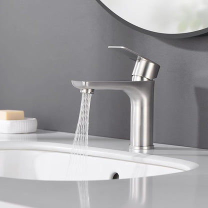 SUMERAIN Brushed Nickel Bathroom Sink Faucet Washbasin Faucet 304 Stainless Steel Single Hole Single Lever Handle