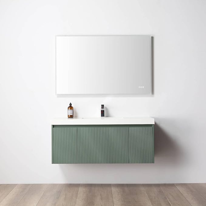 Blossom 48 Inch Bathroom Vanity with Sink, All Wood Wall Mounted Floating Bathroom Vanity Cabinet with Acrylic Sink, Bathroom Sink Cabinet with Soft-Close Drawers, Modern Vanities, Aventurine Green