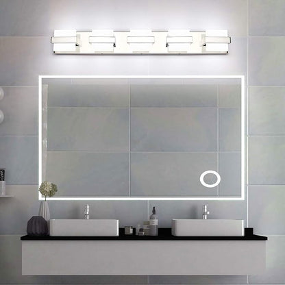 SOLFART Chrome 5 Light Bathroom Vanity Lights Over Mirror, Modern Chrome Bathroom Light Fixtures LED Lights Dimmable