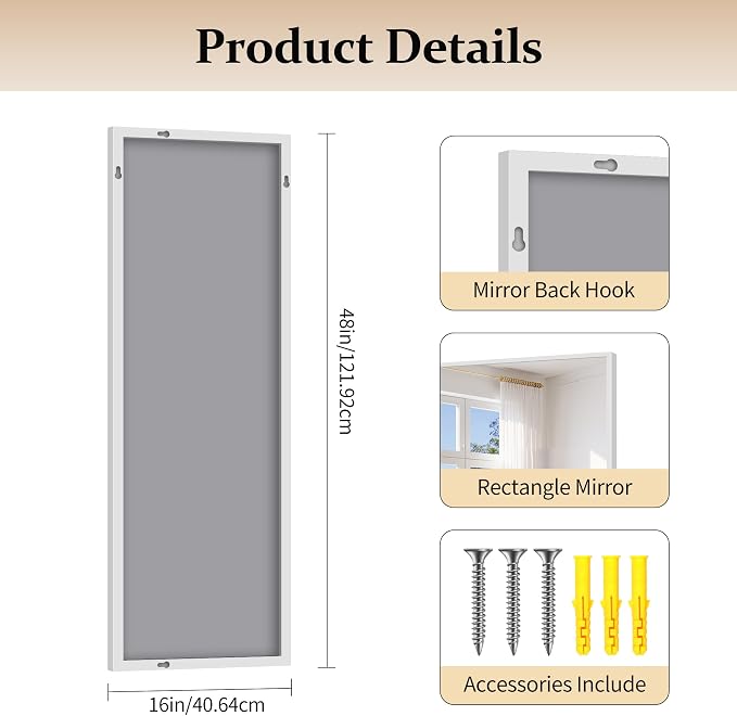 COFENY Silver Bathroom Mirror for Wall, 16x48 Inch Rectangle Mirror with Metal Frame, Modern Vanity Mirrors for Bathroom Living Room, Entryway Hangs Horizontal or Vertical