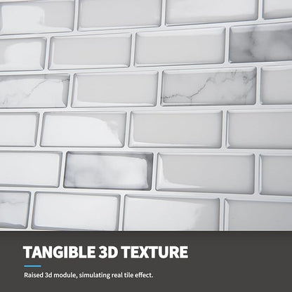 Art3d 10-Pack Peel and Stick Stone Backsplash Tile, 12" x 12", White Marble | Strong Adhesion, Lightweight, Cuttable, Waterproof, Fadeless, Crack Resistant, for Kitchen, Bedroom, Ideal for Recently Moved