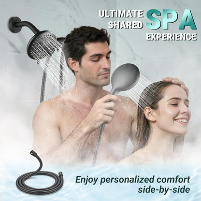 Cobbe® Dual Shower Head Combo, Handheld & Fixed, Matte Black | Two Full-Size Shower Heads, 59'' Stainless Steel Hose, Water Saving with 3-Way Water Diverter, Tool-Free Installation