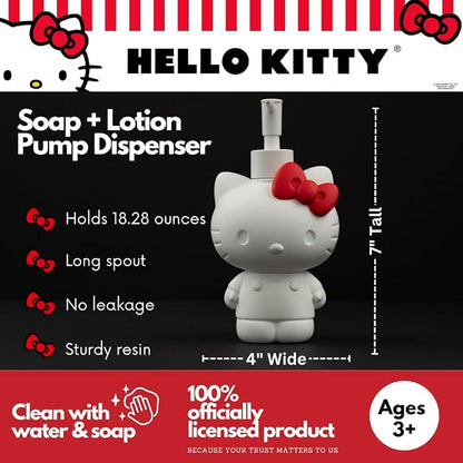 Hello Kitty Soap/Lotion/Hand Sanitizer Resin Pump Dispenser, 10.36 Ounces, (Officially Licensed Product) by Franco