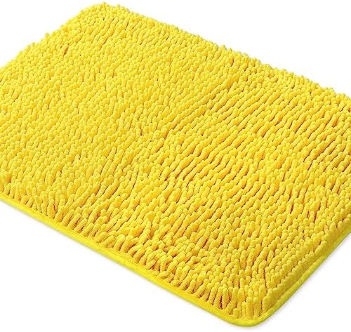 Yeaban Chenille Yellow Bathroom Rug 17"x24", Non-Slip Rubber Backing