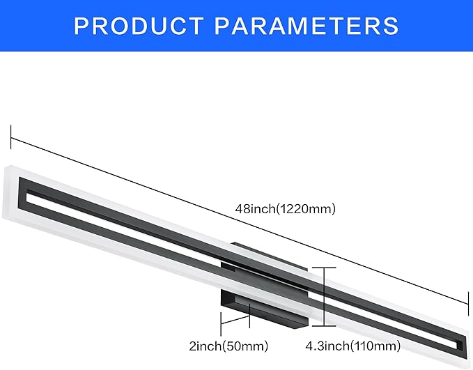 SOLFART Dimmable LED Black Vanity Lights Bathroom Light Fixtures LED Vanity Lights for Bathroom Lighting Bar 48 Inch APP Control Adjustable Light Color Adjustable Modern Lighting-TY