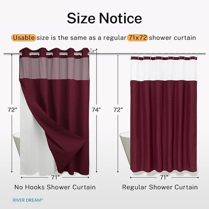 River Dream Waffle No Hook Shower Curtain with Liner,Red Rio,71x74 | Dotted Waffle,Snap-in Liner,Heavy Duty,Quick Dry,Mesh Top Window,With Bottom Magnets,Hotel-Grade,Washable,Standard Size