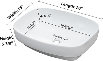 Lordear Vessel Sink Bathroom Semi Recessed Sinks 20 x 15 Inch Oval White Ceramic Vessel Sinks Modern Vanity Sink Bath Wash Bowl Above Counter Basin