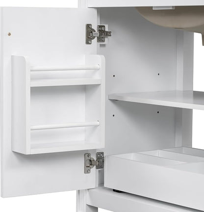 Christopher Knight Home Benton 30" Bathroom Vanity with Ceramic Sink, Rubberwood Frame, Adjustable Shelves, Soft Close Door Hinges, Storage Cabinet with 2-Tier Door Organizer, 1 Drawer, White