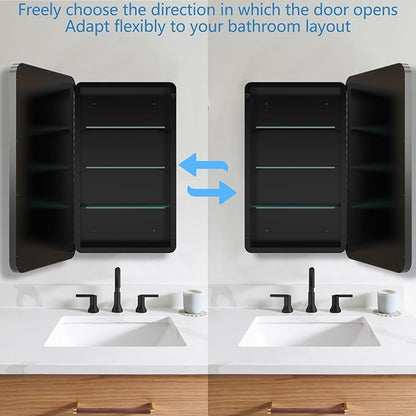 16x20 inch Black Medicine Cabinet with Mirror Farmhouse Metal Framed Cabinet Surface or Recessed Installation Rounded Rectangle Bathroom Medicine Cabinet