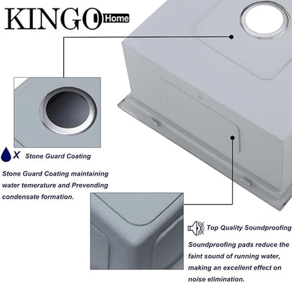 KINGO HOME 22x18 Inch Black Kitchen Sink,Drop In 16 Gauge RV Small Kitchen Bar Sinks,Stainless Steel Topmount Outdoor Prep Single Bowl Workstation Wet Bar Sink with Stainless Steel Strainer