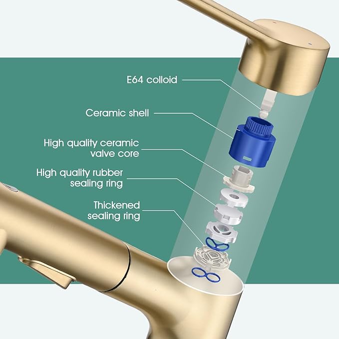 Bathroom Sink Faucet with Pull Out Sprayer, Single Handle Modern Bathroom Basin Faucet with Pop-up Sink Drain Stopper & Deck Plate 1 or 4-inch Centerset 3 Hole, Gold