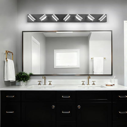 SOLFART LED Modern Vanity Lights Fixtures: 7 Lights Acrylic Matte Black Modern Bathroom Wall Light Over Mirror 46inch