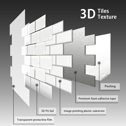 Arttown Peel and Stick 3D Wall Backsplash, 10-Sheet, 12" × 12" White | Subway Tiles Self Adhesive Thicker Design Wall Tile Panel Wallpaper for Kitchen Bathroom Balcony