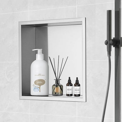 VEVOR Shower Niche No Tile Needed, Stainless Steel Niche for Shower Wall, Sealed Waterproof Rust-Resistant Bathroom Niche for Storage, 13x13'' Single Shelf