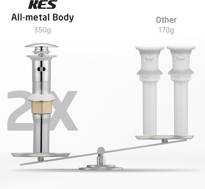 KES Bathroom Sink Drain with Detachable Hair Catcher Basket, Pop Up Drain Stopper with Overflow Anti-Clogging Vanity Vessel Sink Drain, Polished Chrome 2 Pack 304 Stainless Steel, S2013A-CH-P2