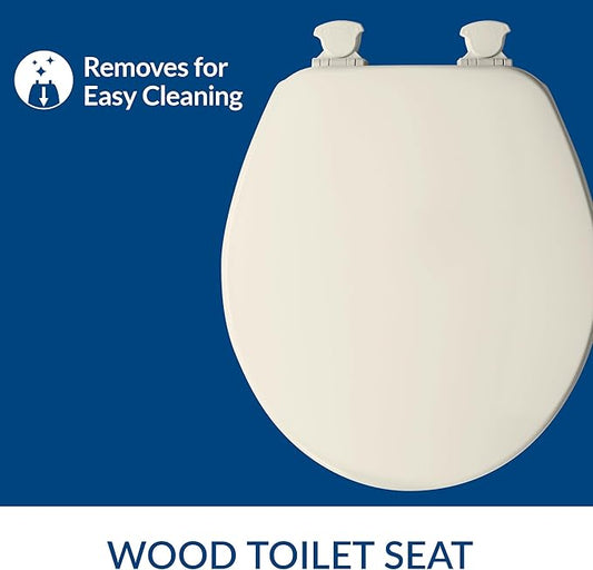 CHURCH Toilet Seat, Easy Clean Hinges Release for Deep Cleans, Durable Enameled Wood Seat, Round, Biscuit