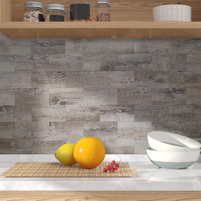AULIGET Peel and Stick Backsplash PVC Tile, 3" x 6" Dover Gray Stick on Tiles for Backsplash Kitchen and Bathroom, 4 Pieces