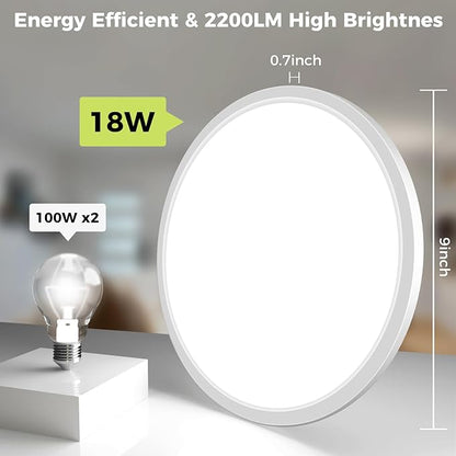 hepside 1Pack LED Flush Mount Ceiling Light Fixture, 9Inch 18W, Dimmable&3000K/3500K/4000K/5000K/6500K Adjustable Low Profile Ceiling Lights, Round Flat Ceiling Light for Closet,Kitchen,Hallway-White