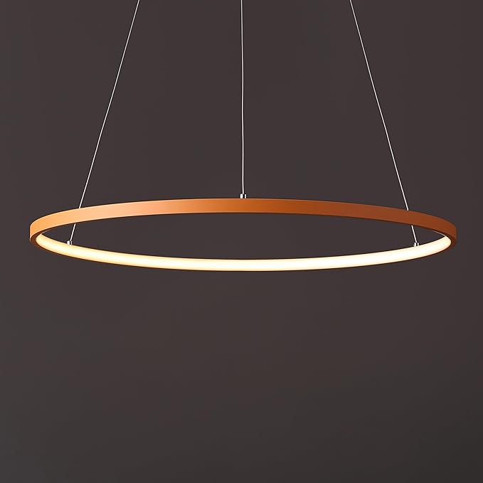JONATHAN Y 23.75" Orange Modern Integrated LED Pendant Light, Dimmable Round Hoop Chandelier for Kitchen Island, Dining Room, Adjustable Height Metal Hanging Light (JYL7203G)