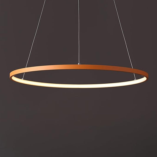 JONATHAN Y 23.75" Orange Modern Integrated LED Pendant Light, Dimmable Round Hoop Chandelier for Kitchen Island, Dining Room, Adjustable Height Metal Hanging Light (JYL7203G)