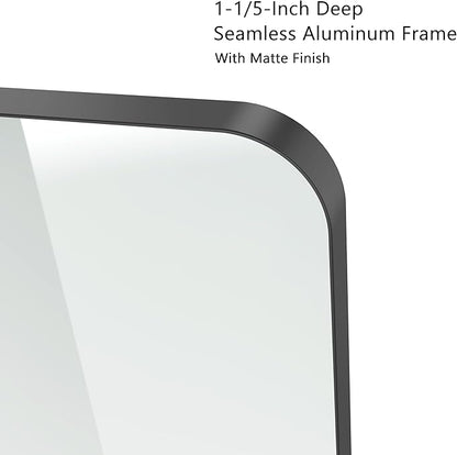 VocalStar Black Metal Framed Bathroom Mirror for Wall, 22 x 30 Inch Rounded Rectangle Matte Black Bathroom Vanity Mirror Farmhouse, 1/4-inch Shatterproof Glass | Ultra-Flush Hanging
