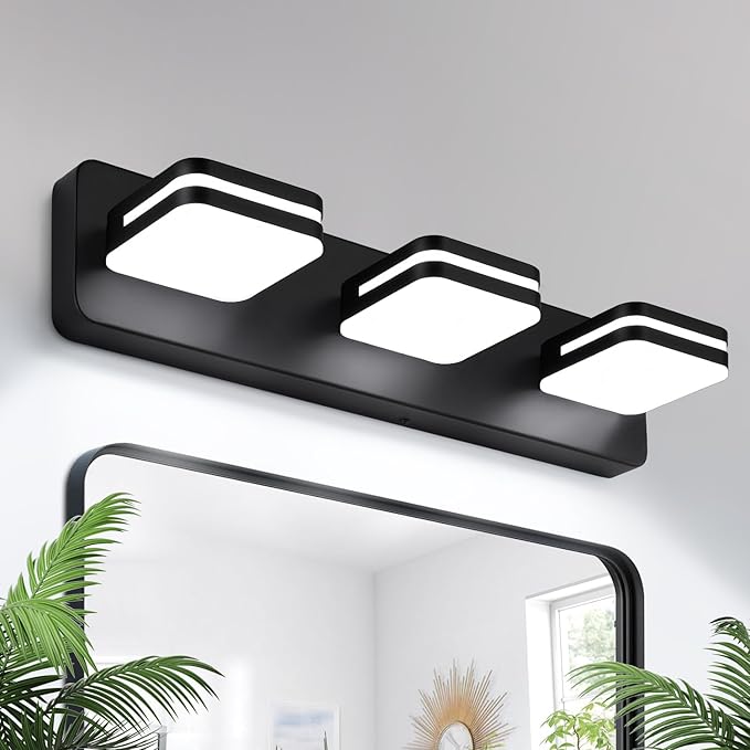 360° Rotate LED Dimmable Bathroom Vanity Light Fixtures, 1300LM Acrylic Matte Black Vanity Lights for Bathroom, Modern Wall Lighting Fixtures Over Mirror Kitchen Living (Natural White Light 5000K)