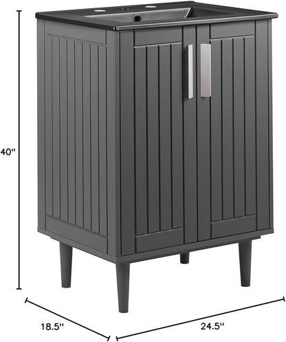 Modway Augusta 24" Bathroom Vanity Cabinet and Ceramic Vessel Sink Basin Combo in Gray Black
