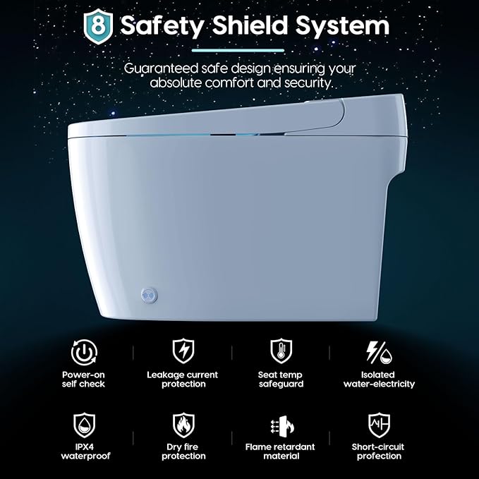 Glendan Smart Toilet Auto Flush: Dual Flush with Remote - 3 Adjustable Heated One Piece Toilet for Bathrooms - Electric Modern Tankless Toilet with Night Lights - Pre-Wetting Slow Close Seat & Lid