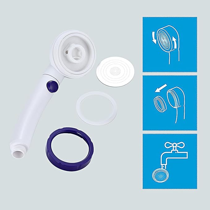 KAIYING High Pressure Handheld Shower Head with ON/OFF Pause Switch | 3 Spray Modes Shower Wand with Shut Off Button, Camper & RV Showerhead with Hose & Angle Adjustable Bracket, White & Blue