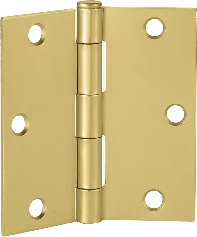 Design House Door Hinges for Interior Doors 10-Pack 3-1/2-inch x 3-1/2-inch, Design House Square Corner Steel Door Hinge Door Hardware, Satin Brass, 181461