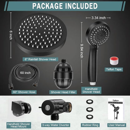 Filtered Shower Head with Handheld, High Pressure Rainfall Shower Head | Filter for Hard Water, Removes Chlorine & Impurities, 60'' Hose, Adjustable Holder, Chrome Finish (Black)