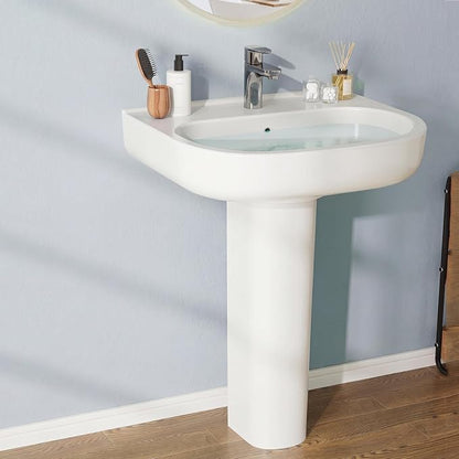22" x 17" Pedestal Sink – White Ceramic Rectangular Bathroom Vanity with Overflow, Bathroom Pedestal Sink with 1 Faucet Hole