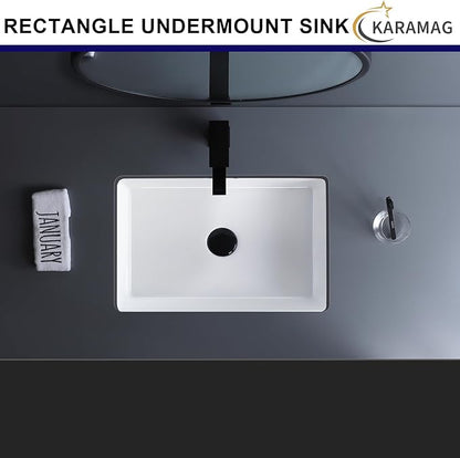 20 Inch Undermount Bathroom Sink Rectangle Undermount Sink White Ceramic Under Counter Bathroom Sinks with Overflow (19.8"x13.7")