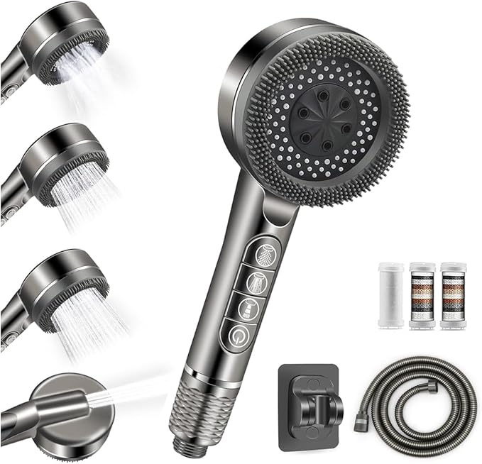 Ion Drop Filtered Shower Head with Handheld, High Pressure Water Flow and Multiple Spray Modes Ion Shower Head with Filter, Power Wash for Hard Water, Showerhead with ON/OFF Switch for Pets Bath