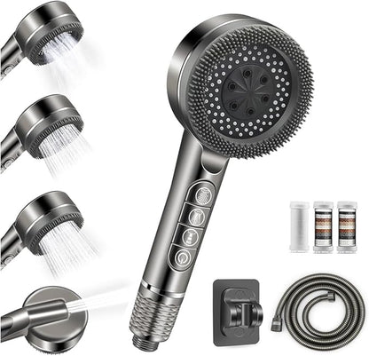 Ion Drop Filtered Shower Head with Handheld, High Pressure Water Flow and Multiple Spray Modes Ion Shower Head with Filter, Power Wash for Hard Water, Showerhead with ON/OFF Switch for Pets Bath