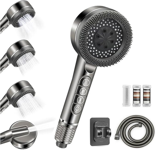 Ion Drop Filtered Shower Head with Handheld, High Pressure Water Flow and Multiple Spray Modes Ion Shower Head with Filter, Power Wash for Hard Water, Showerhead with ON/OFF Switch for Pets Bath