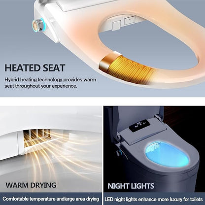 Toilet Bidet Seat with Wireless Remote Control, Electric Bidet with Oscillating Cleaning, Heated Toilet Seat, Adjustable Temperature and Pressure, Slow Closed Lid, Elongated