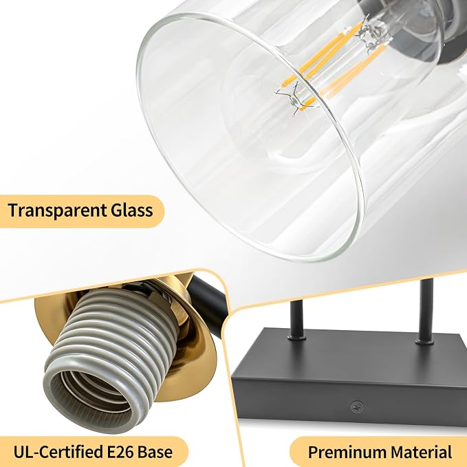 4-Light Modern Bathroom Vanity Light,Black and Gold Light Fixtures for Bathroom,Modern Wall Light Over Mirror with Glass E26 Socket (Bulbs Not Included)