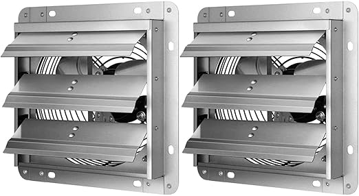 iPower 16 Inch Shutter Exhaust Fan Aluminum,High Speed 1550RPM, 1200 CFM, 2-Pack, Silver