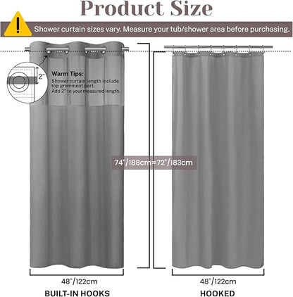 SORTTO No Hook Slub Shower Curtain with Liner, 48x74, Grey | Snap in Liner, 3 in 1, Bamboo Texture, Hotel Style, Waterproof Fabric, Mesh Top Window, Corner Magnets, Machine Washable