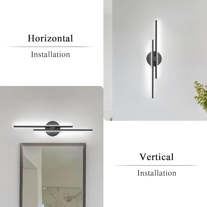EDISLIVE Dimmable Modern LED Vanity Light Fixtures Bathroom Vanity Wall Lighting, 23.6 in Mirror Vanity Lighting Fixtures for Bathroom Bedroom Makeup Living Room, Black