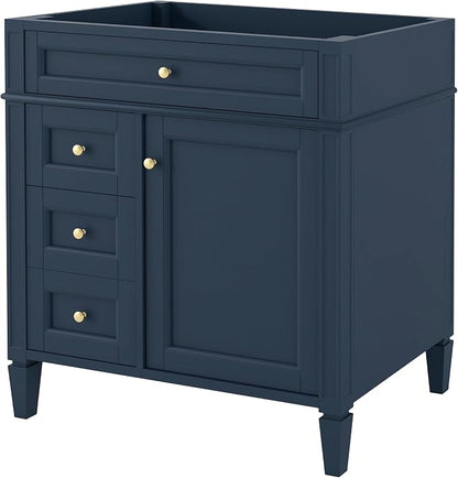 30" Bathroom Vanity Without Top Sink,Modern Freestanding Bath Storage Cabinet with 2 Soft-Close Drawers & Tip-Out Tray,Solid Wood Vanity Only w/Adjustable Shelf & Door Organizer,Blue