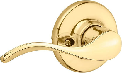 Kwikset Balboa Dummy Door Handle, Single Sided Lever for Closets, French Double Doors, and Pantry, Polished Brass Non-Turning Left Handed Interior Push/Pull Lever