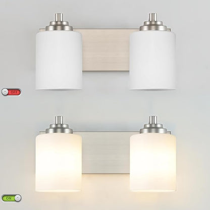 SOLFART Brushed Nickel 2 Light Vanity Lights for Bathroom, Milky Glass Shade Vintage Wall Sconce, Modern Bathroom Light Fixture Over Mirror, Easy to Install High-End Vanity Light (Bulbs Not Included)