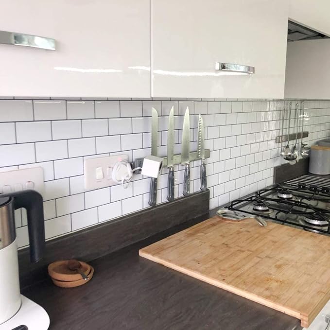 STICKGOO Subway Tile Peel and Stick Backsplash, Thicker Design 12" x 12" Stick on Backsplash Tiles for Kitchen, Bathroom, Wall Tile (5 Sheets, Warm White with Grey Grout)