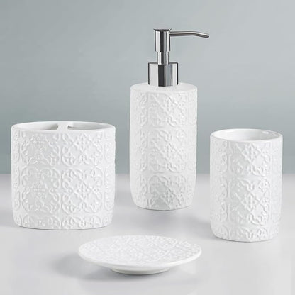 Martha Stewart Tara Bath Accessory Set Medallion, White | Coordinated Look for Bathroom, OEKO-TEX Certified