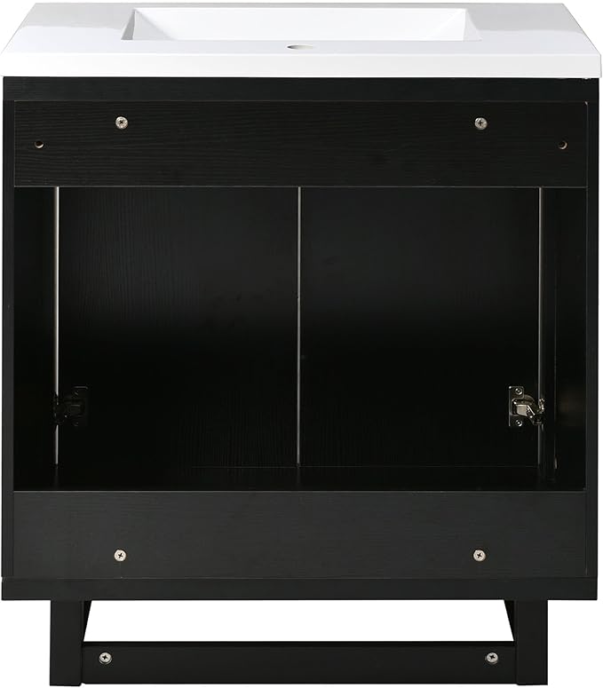Favfurish 30" Bathroom Vanity with Resin Sink,Undermount Single Basin Bath Vanity Set w/2 Soft Closing Doors,Transitional Freestanding Storage Cabinet,Solid Wood Frame,Black