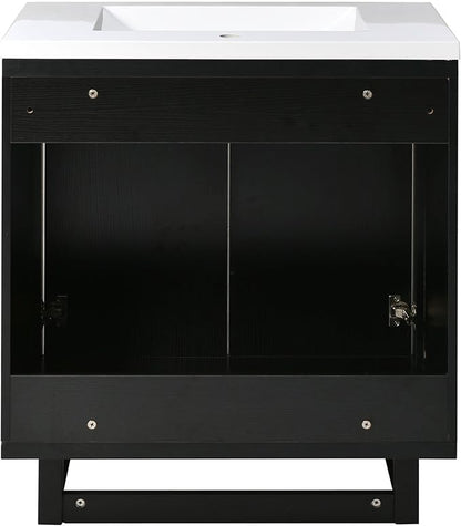 Favfurish 30" Bathroom Vanity with Resin Sink,Undermount Single Basin Bath Vanity Set w/2 Soft Closing Doors,Transitional Freestanding Storage Cabinet,Solid Wood Frame,Black