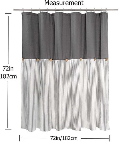 DOSLY IDÉES Farmhouse Shower Curtain, Beige and Gray Stripe, Button Curtain, Linen and Cotton Woven Fabric, Rustic Charm Country Chic Style, 72x72 in